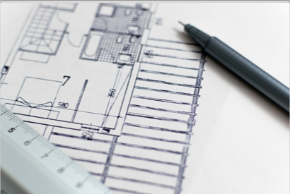 Blueprint with ruler and pen